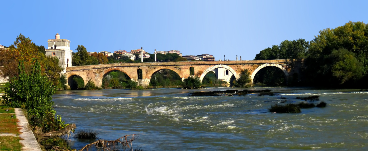 Side view of The Milvian Bridge (Ponte Milvio) in Rome