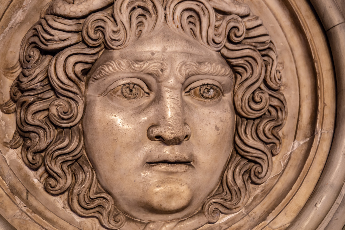 sculpture featuring the face of medusa