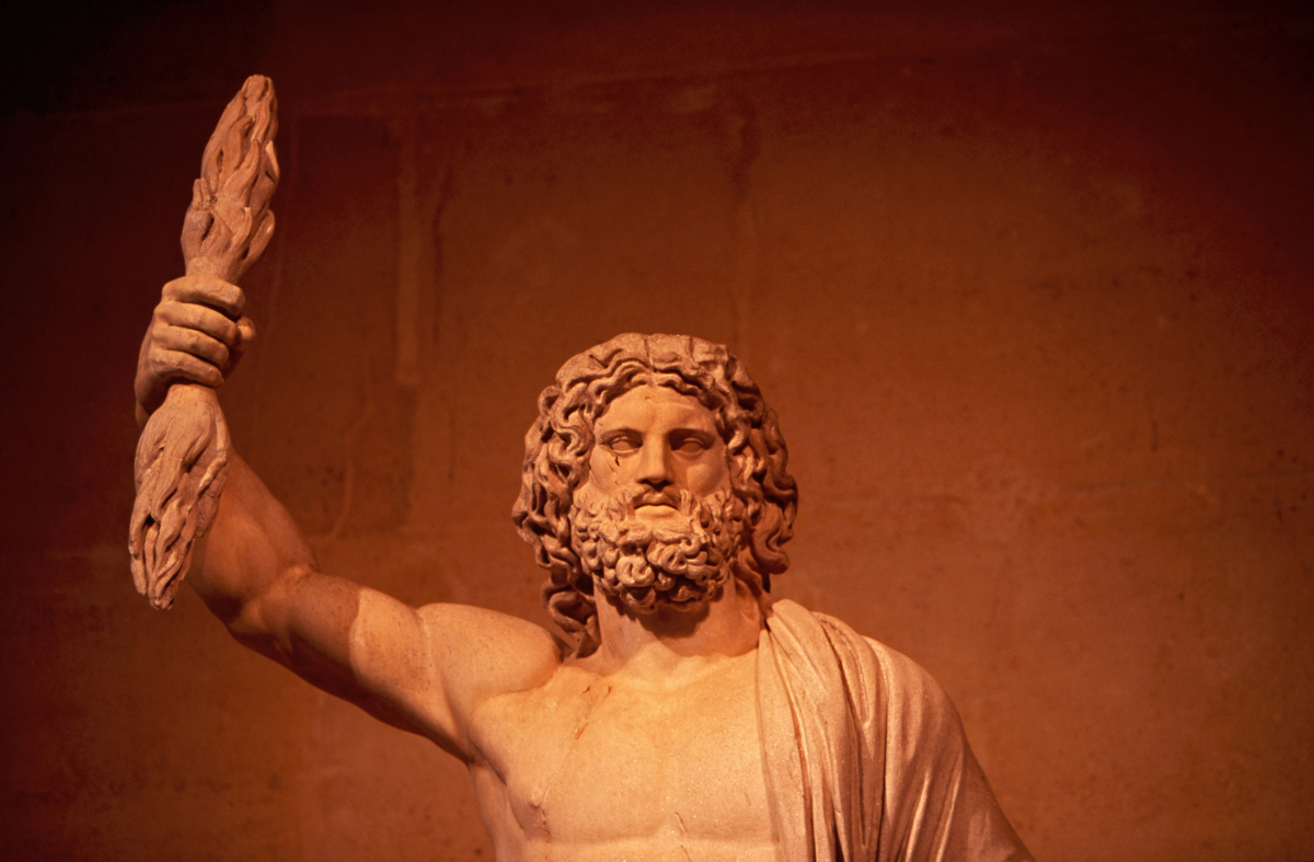 bust of zeus with a lightning bolt