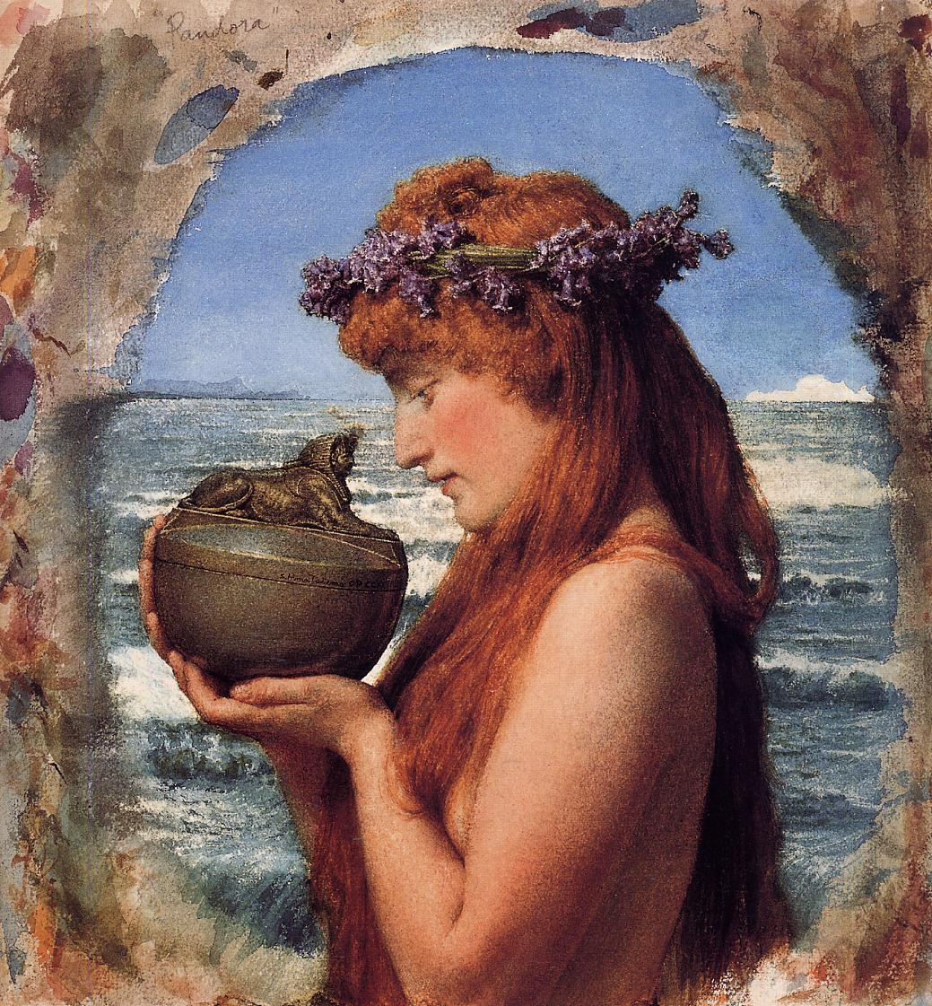 Lawrence Alma-Tadema water-colour of an ambivalent Pandora, 1881