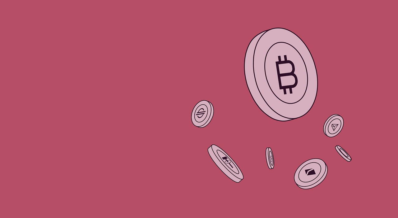bitcoin art on a red background