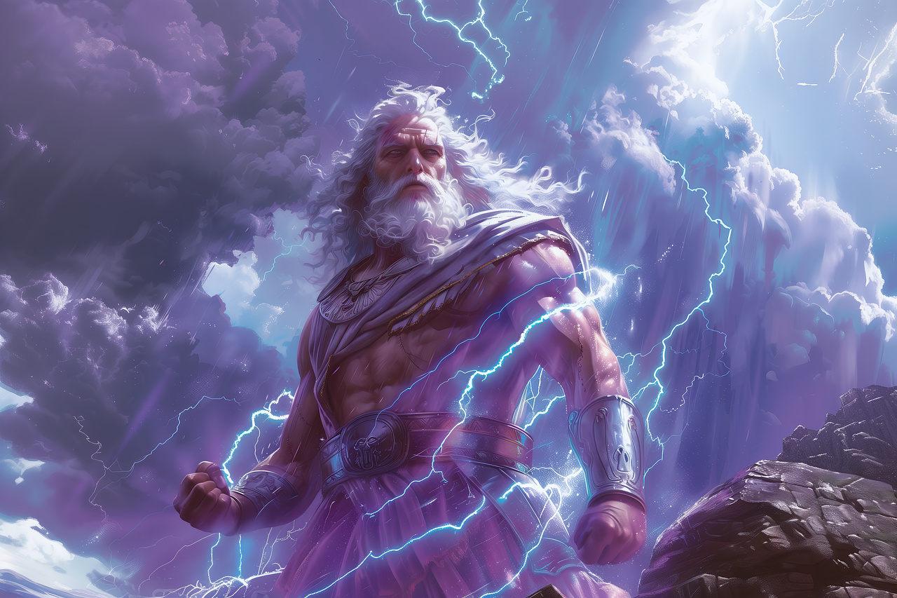 zeus from greek mythology creating a thunderstorm