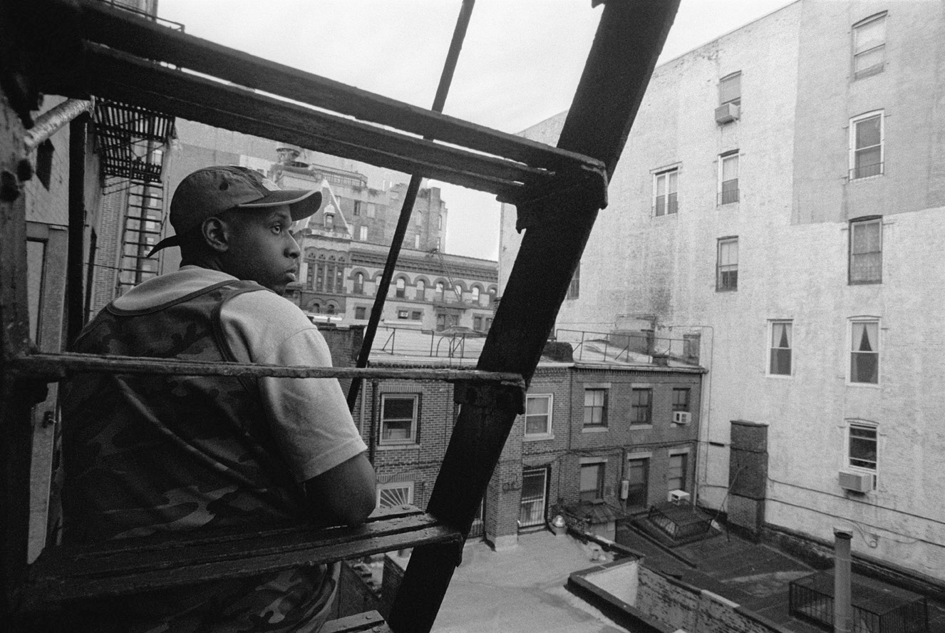 Talib kweli, NYC 1999, at Rawkus Records firestaircase