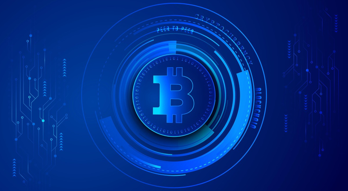 bitcoin art on blue background
