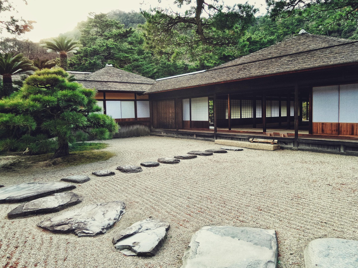 japanese zen garden with stone pathway