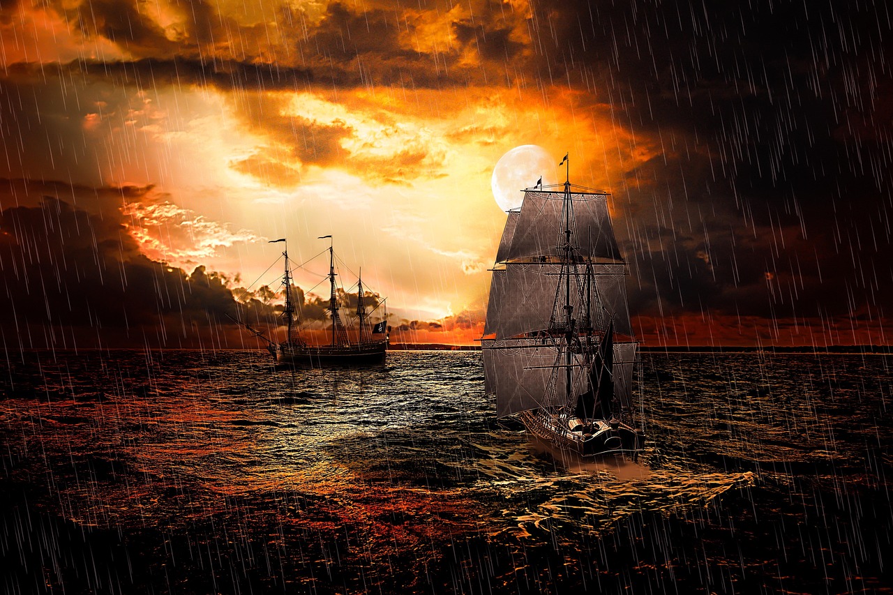 sea boats sail through a storm