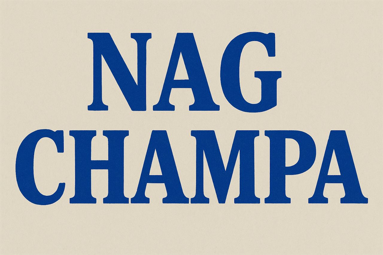 the word nag champa on a beige background