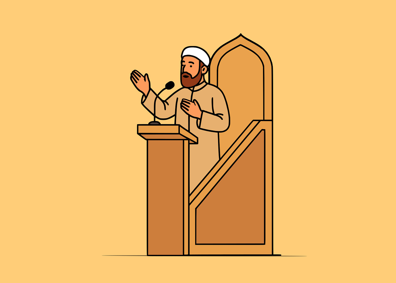 vector image of an islamic imam speaking into a microphone